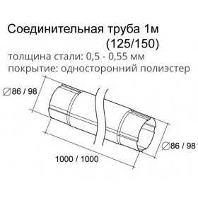 Труба водосточная круглая соединительная 1000 мм Grand Line Optima 125/90 мм Ral 8017 шоколад, шт