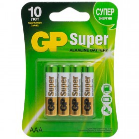 Батарейка алкалиновая AAA мизинчиковая GP Super 4 шт, упак