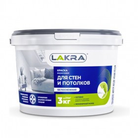 Краска Лакра Для стен и потолков белоснежная 3 кг, шт