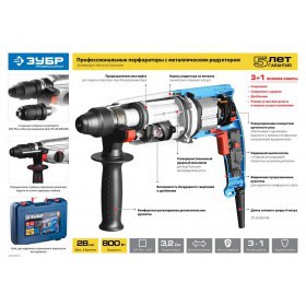 Перфоратор Зубр Профессионал 1100 Вт SDS Plus ЗП-32-1100 К