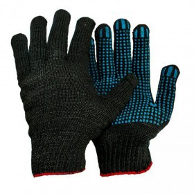 Перчатки х/б двойные зимние с ПВХ, черные, пара