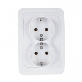 Розетка для скрытой проводки, двойная, с заземлением, белая, шт