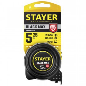 Рулетка 5м BlackMax Stayer ударостойкий обрезиненный корпус, шт