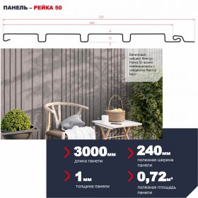 Сайдинг ТехноНиколь Фактур Рейка 50 Сосна 0,24х3 м, 10 шт/упак