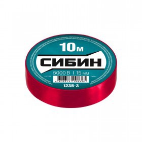 Изолента Сибин ПВХ красная, 15 мм, 10 м, шт