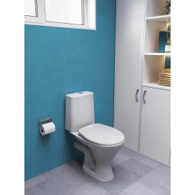 Унитаз-компакт Santeri Грация белый, с двухрежимной арматурой и сиденьем, горизонталный выпуск, шт