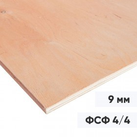 Фанера ФСФ 9 мм нешлифованная влагостойкая, сорт 4/4, береза, 2440х1220 мм, лист