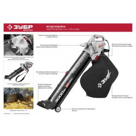 Пылесос-воздуходувка садовый электрический Зубр 3000 Вт ЗПСЭ-3000